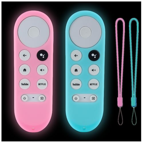 2Pack Gavyqier Remote Cover Compatible with 2020 Chromecast with Google TV Voice Remote Glow in The Dark Glow Pink & Glow Sky Blue