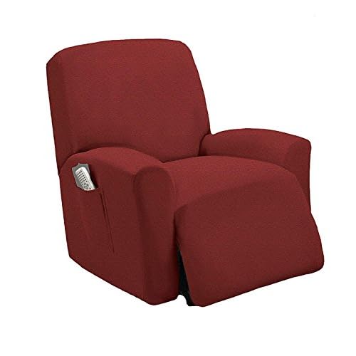 Stretch To Fit One Piece Lazy Boy Chair Recliner Slipcover, Stretch Fit Furniture Chair Recliner Cover With 3 Foam Pieces to Hid Extra Fabric, 4 ELASTIC STRAPS for Cover Stability(Burgundy)