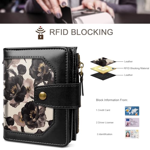 Image of Women Wallet Small Credit Card Holder RFID Blocking Leather Wallets Bifold Cards Case Ladies Purse with Zipper, Champagne Rose