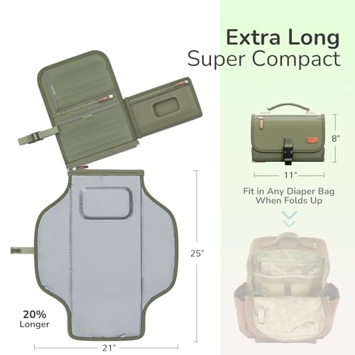 Image of Alatino Portable Diaper Changing Pad for Baby, Detachable Travel Changing Pad with Baby Wipes Pocket, Gifts for Baby Shower, Newborn Girls and Boys (Army Green)