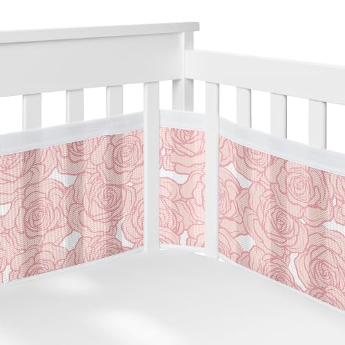 Image of Sweet Jojo Designs + BreathableBaby 2-Piece Breathable Mesh Crib Liner Set (Pink Floral Rose) for Girls, Baby, Infants/Newborn Nursery (Solid Light Blush, Flower, Elegant, Vintage, Boho, Shabby Chic)