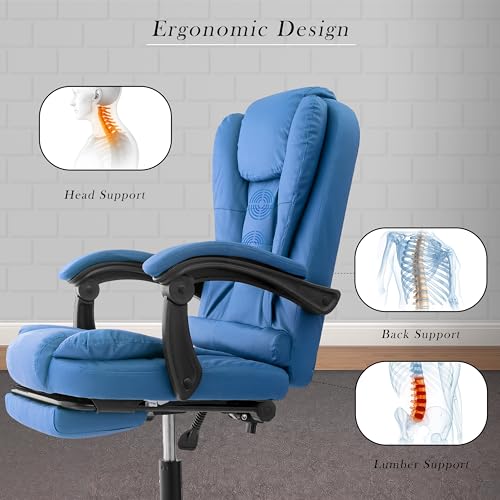 Image of Casa Copenhagen Italia Leatherette Office Chair for Work | Boss Chair, Luxurious Cushioned Arms & Seat, 2 Point Back Massager, Adjustable Leg Rest, Heavy Duty Metal Base (Royal Blue)