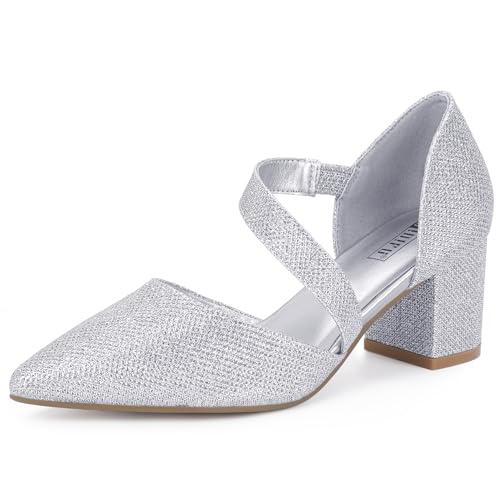 IDIFU Silver Glitter Block Heels