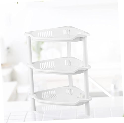 Miniatura 7 de STOBAZA Soporte de 3 estantes de plástico para el hogar estantes de esquina de almacenamiento de cocina organizador de cesta blanca pequeña para el