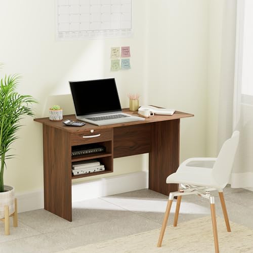 Amazon Brand - Solimo Altamore Engineered Wood Study Table and Office Desk with Drawer and 2 Shelves (Walnut Finish)