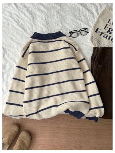 Floerns Women's Striped Preppy Sweaters Long Sleeve Collared Knit Lightweight Pullovers2
