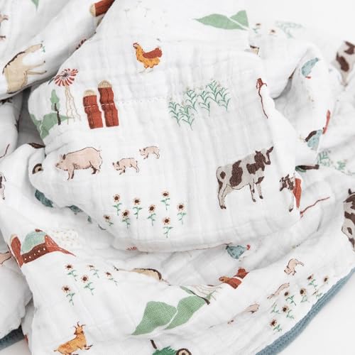 Image of Little Unicorn Muslin Quilt Blanket | 100% Cotton Soft Multi-Layered Muslin Fabric | Toddler & Baby Blanket | 47 inchx47 inch | for Nursery, Crib, Shower Gifts (Farmyard)