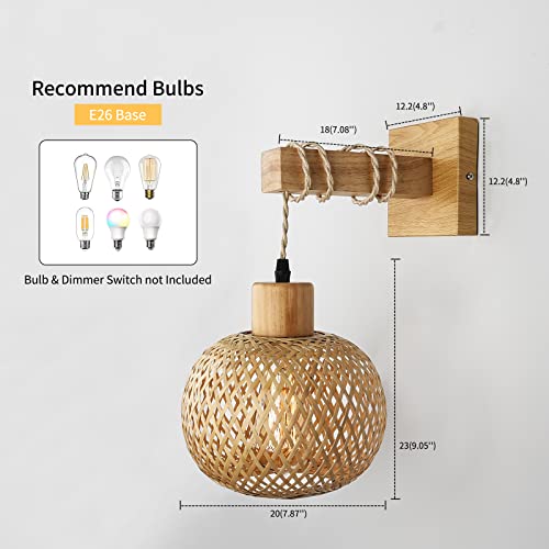Rattan Wall Sconce Lighting - Frideko Rattan Lamps For Bedroom, Farmhouse Rustic Wall Sconces, Wall Mount Light Fixture Indoor, Boho Vintage Sconces Wall Lighting For Living Room(Bulb Not Included) #TOP4