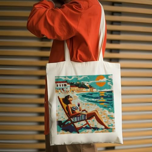 Summer Beach Fashionable Large-Capacity Commuter Canvas Tote Bag, Reusable Shoulder Tote Bag for Women and Men, Large Durable Canvas Shoulder Bag Perfect for Grocery Work Beach Shopping4