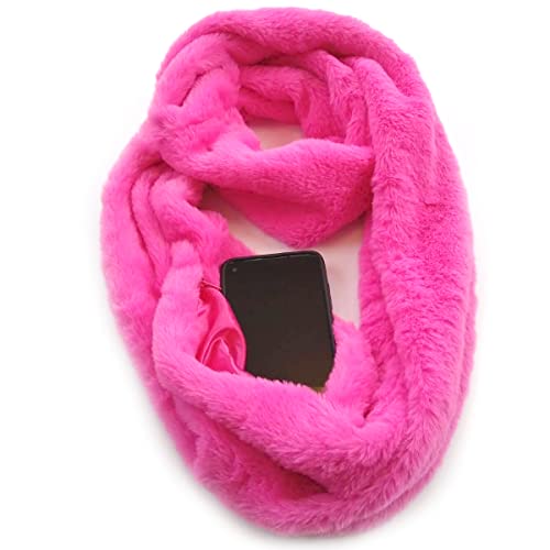 Écharpe Infinity en fausse fourrure avec poches zippées - Poche de voyage cachée secrète pour filles et femmes, Pink, taille unique Cover