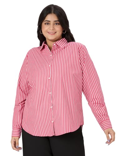 Image of Style Quotient Plus Women Blue and White Stripe Polycotton Regular Formal Shirt
