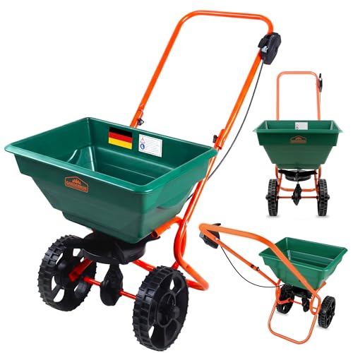 GARDEBRUK® Épandeur 25L pour semence Engrais sel et Sable Épandeur d'engrais avec Grandes Roues Jardin Gazon...