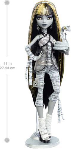Image of Monster High Reel Drama Doll, Cleo De Nile Black and White Reproduction Collectible with Doll-Size and Life-Size Posters, Horror Flick Theme, and Pet