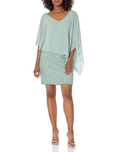 Image of J Kara Women's Plus Size Caplet Short Cocktail Beaded Dress