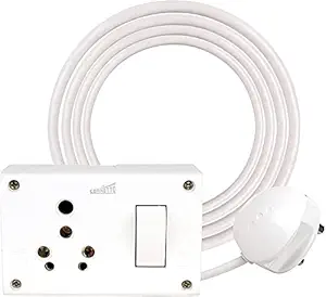 Elegant Casa Multi Purpose 6 Pin Power Plug Extension Board with Individual Switch Button 1.5 mm Long Wire Cable Cord with 16amp Socket 3 Meter Wire White Board