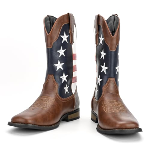 CHUUMEE Cowboy Boots for Men - Mens Square Toe Western Boot,Oil/Slip Resistant,Durable Fashionable Classic Pull on Work Boots4