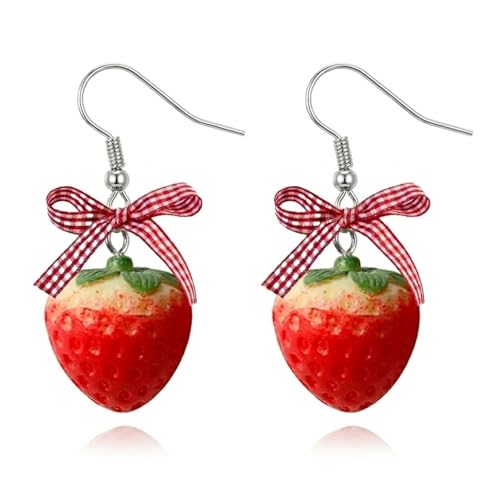 Strawberry Earrings for Women Red Fruit Dangle Jewelry Cute Summer Garden Party Strawberry Dress Outfit Accessories Trendy Cottagecore Aesthetic Earrings