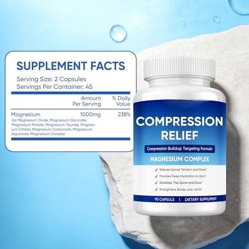 Image of Mentara 8-in-1 Magnesium Complex, 1000mg Compression Relief Capsules, Support Back, Spine & Discs, Reduces Pressure, Deeply Hydrating, Non-GMO, 90 Capsules (1)