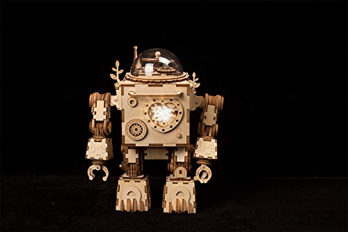 Hands Craft AM601: DIY Build Your Own 3D Wooden Puzzle Music Box with Hand Crank Kit (Orpheus Robot)- Plays Tune Can't Take My Eyes Off of You, Educational STEM Project Brain Teaser Gift - Thumbnail 5