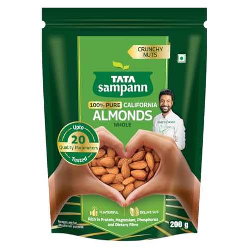 Tata Sampann Pure California Almonds/Badam Whole, 200g, Real Nuts, High in Fiber, Badam Giri, Rich in Protein, Magnesium, Phosphorus and Dietary Fibre, Nuts & Dry Fruits, Value Pack