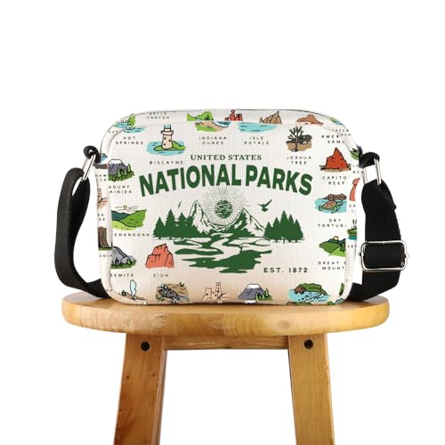 POFULL National Parks Checklist Gift Traveler Gift National Park Hiking Gift US National Park Corssbody Bag