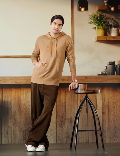 Image of Gap Men's Full Sleeve Hooded Neck Standard Fit Brushed Sweatshirt,Lt.Brown,XS