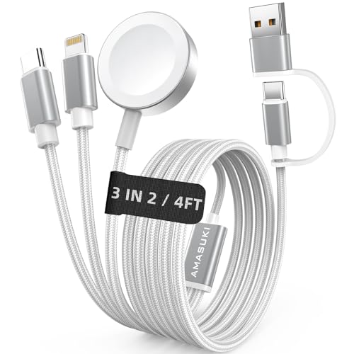 Image of Travel Essentials,3 in 2 USB C Cable for Apple Watch Charger,iPhone Charger,Multi Charging Cable,Cruise Vacation Camping Essentials,Portable for iWatch Series 11-2 /Ultra /SE & iPhone 17-12,Car,White