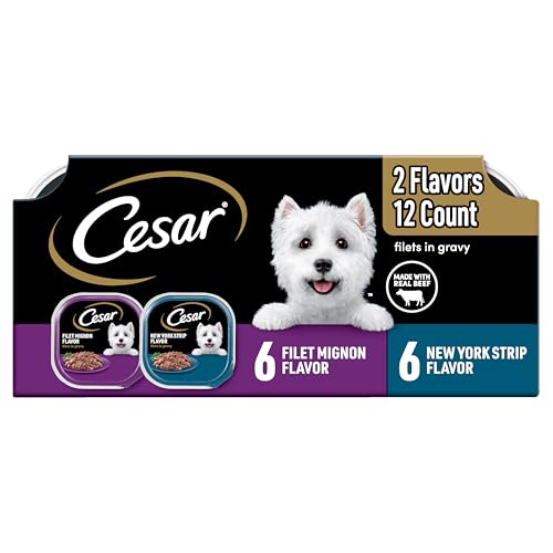 Cesar Filets in Gravy Adult Wet Dog Food, Filet Mignon and New York Strip Flavors Variety Pack, 3.5 oz. (12 Count, Pack of 1)
