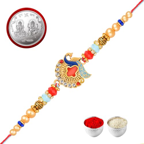 Image of De Marquis Send Rakhi Set for Brother | 1 Rakhi + 1 Coin | Roli-Chawal pack | Greeting Card | Rakhee Gift | Rakshasutra | Happy Rakshabandhan