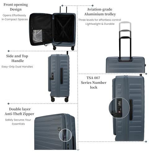 Image of F Gear Sedona Medium 65cm German Polycarbonate Hard Luggage|8 Japanese Hinomoto Silent Wheels |Expandable Check-in Front Opening Suitcase for Travel| Anti-Theft Zipper, TSA 007 Lock (Stone Blue)