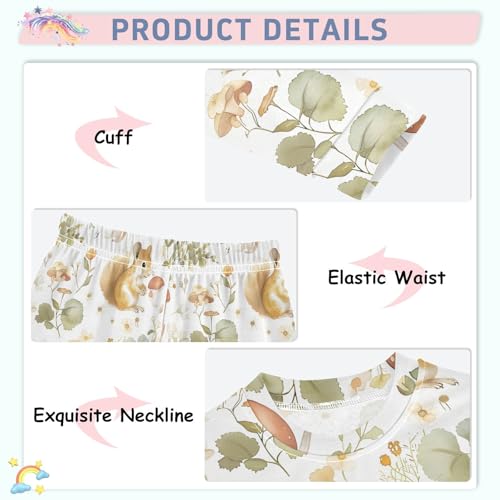 Watercolor Lovely Little Squirrel Cute Pajama Sets Long Sleeve Top and Pants, Snug Fit Sleepwear for Night Wears4