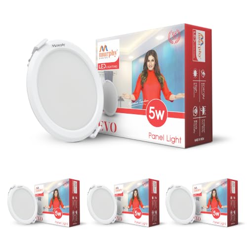 Image of Murphy EVO 5W Round LED Recess Panel Light | 85mm Outer Diameter, 70mm Cutout | 3000K Warm White | Shockproof PC Body | Energy Efficient | BIS Approved | 2-Year Warranty | Pack of 4