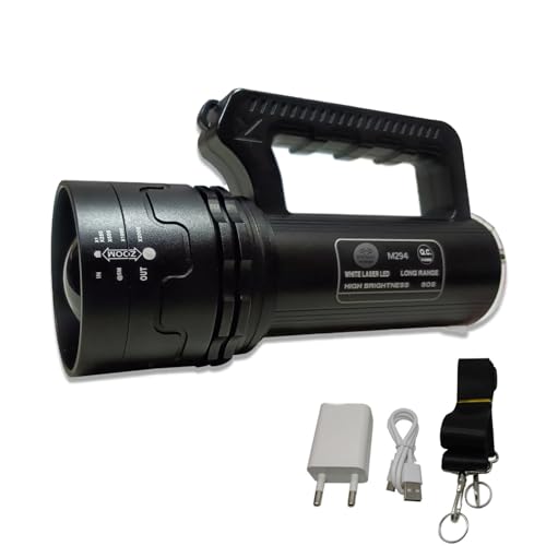RENMAX Rechargeable 500W LED Torch (White/Red-Blue Blinker) - Image 2