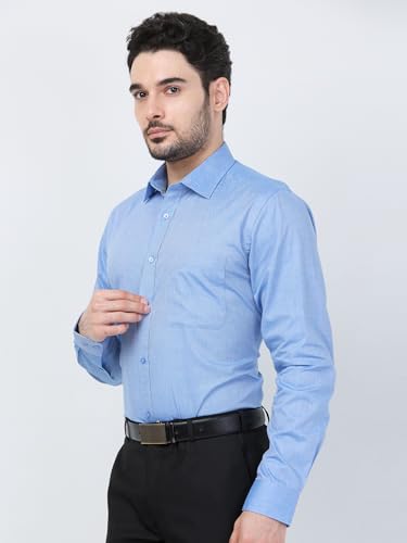 Image of Raymond Men Cotton Slim Fit Structure Pattern Semi Cut Away Collar Formal Shirt
