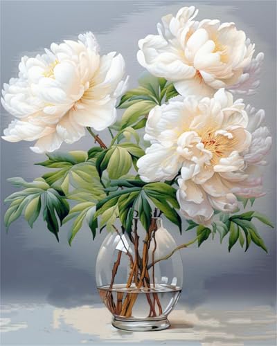 Kit point de croix pivoines blanches 14CT broderie sur toile imprimée 50x70 cm
