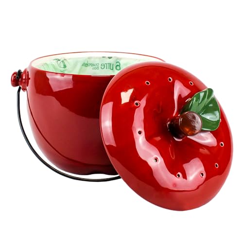 Red Apple Ceramic Compost Caddy/Kitchen Food Waste Bin (3.5 Litre) - Image 4