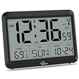 WallarGe Atomic Digital Wall Clock Battery Operated, Self-Setting, Large Display with Temperature, Date, Day of The Week, Silent Wall Mount Digital Clock, 4 Time Zones, DST