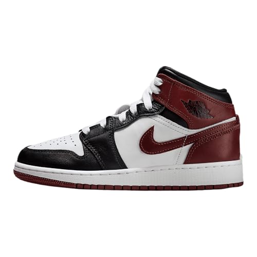 Air Jordan 1 Mid SE Big Kids' Shoes (HF3193-102, White/Black/Dark Pony) Size 6.5