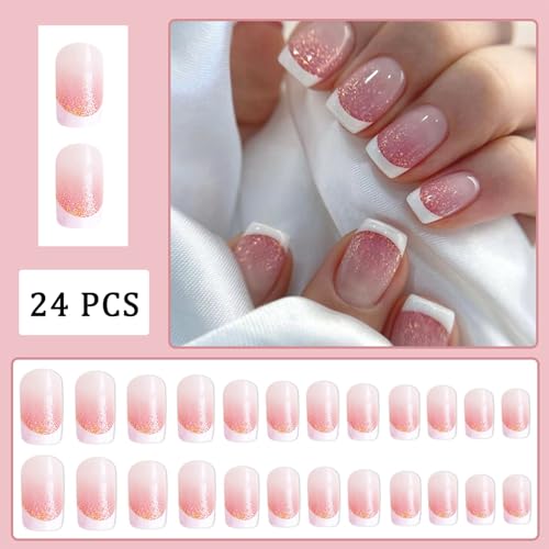 Gradient French Tip Press On Nails - Glitter Pink Design