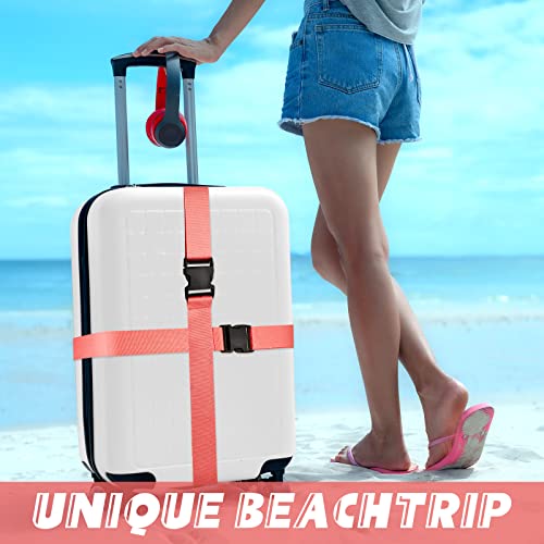 Image of Weewooday 8 Pcs Luggage Straps Suitcase Tags Set for TSA Approved, 4 Travel Adjustable Suitcase Belt, 4 Silicone Luggage Tags with Name ID Card Travel Accessories(Dark Pink,Airplane)
