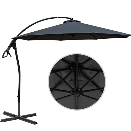 habeig WASSERDICHT Ampelschirm 3m Anthrazit durch PVC Schirm 300cm Sonnenschirm Marktschirm