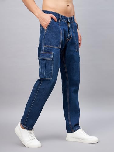 Image of STUDIO NEXX Men's Loose Fit Cargo Jeans | Non Stretchable | Cargo Denim for Men | Loose fit Cargos | Utility Pockets