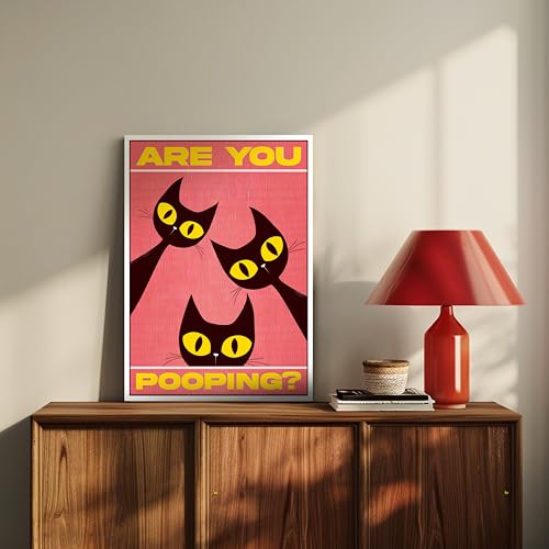 Image of Rekoframes are You Pooping Funny Bathroom Sign, Pink Cat Design Wall Art Poster, 8.2x11.5 Inches