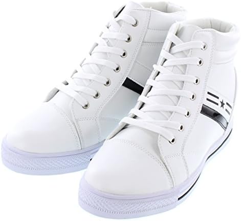 Calden Men's Invisible Height Increasing Elevator Shoes - White Leather Cap-Toe Lace-up High-top Sneakers - 3 Inches Taller - K107222 - Size 9 D(M) US | Image 2