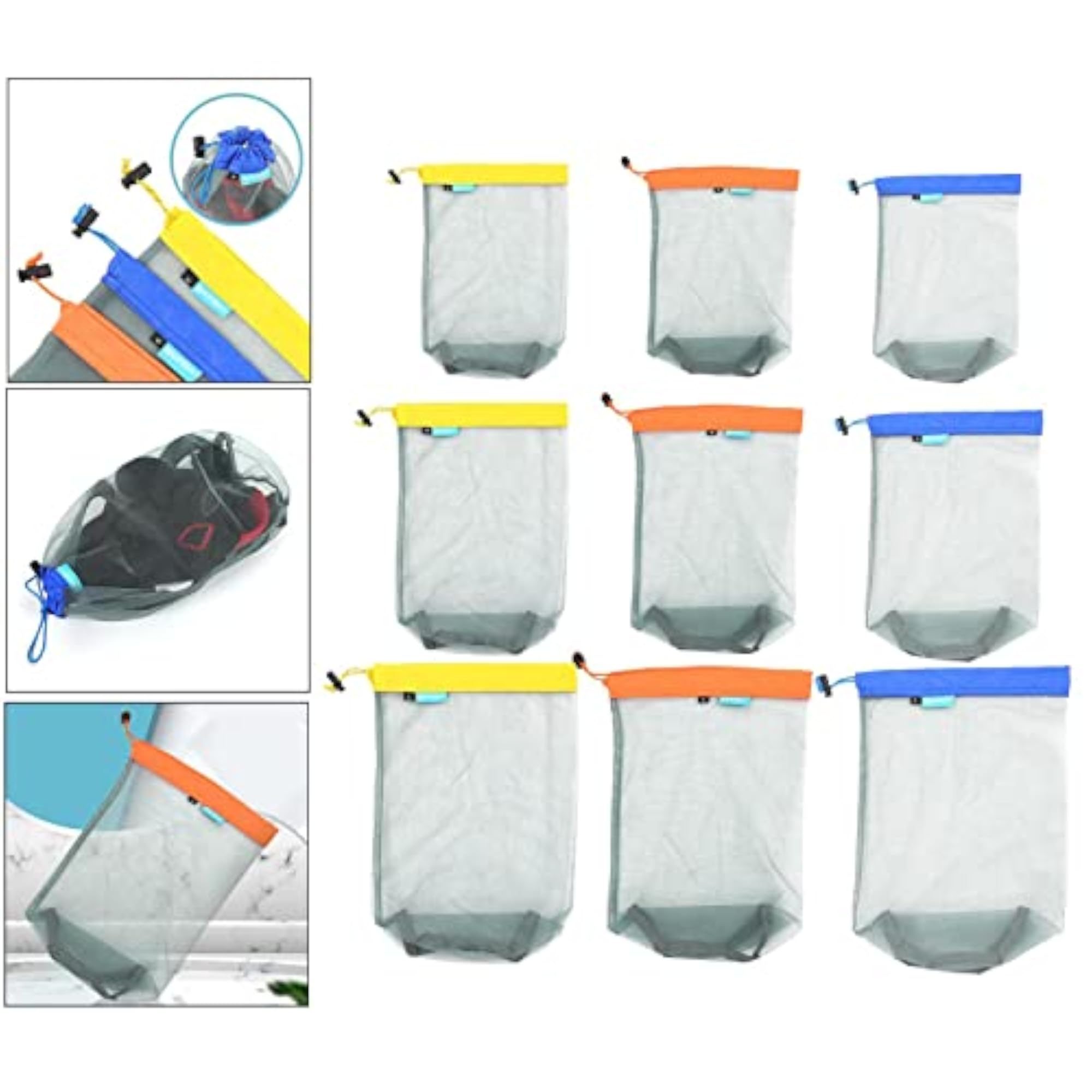 Nylon Mesh Drawstring Storage Bag for Camping Travel, Yellow