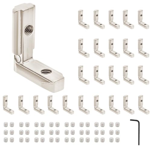 Image of 24pcs Seekliny 3030 Aluminum Extrusion Connector Corner Bracket Joining 3030 Hardware T-Slotted Accessories V-Slot with Screws for 8020 Aluminum Profile 3D Printer Frame Spare Parts Silver