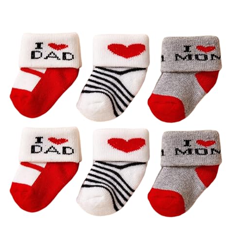 VYNZOR 3 Pares de Calcetines para Bebé 0-6 Meses – Calcetines de Algodón Suave con Mensaje I Mama & Papa, Regalo Ideal para Baby Shower, Nacimiento y Primeros Meses