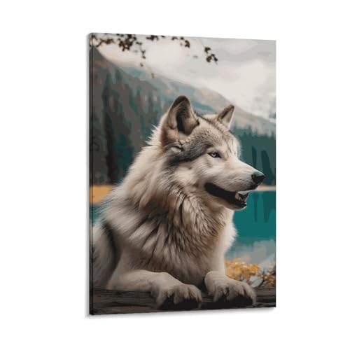 Loup toile murale suspendue 50x75 cm pour salon cosy et chambre