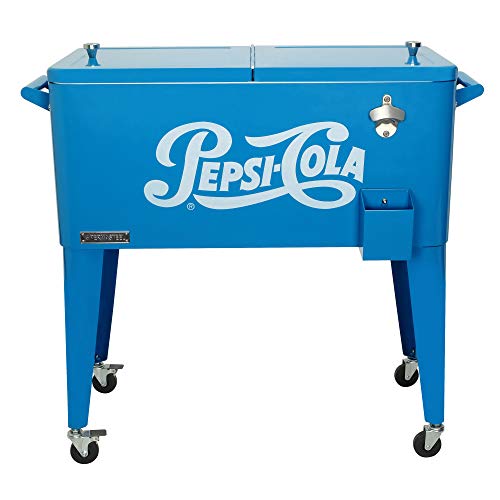 Permasteel PS-203-PEPSI-AM 80 qt. Vintage Pepsi-Cola Portable Rolling Patio Cooler, Blue