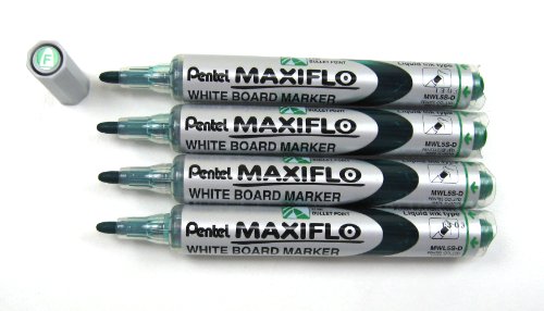 Image of Pentel Maxiflo Whiteboard Marker Fine Bullet Tip Green (Wallet of 4)